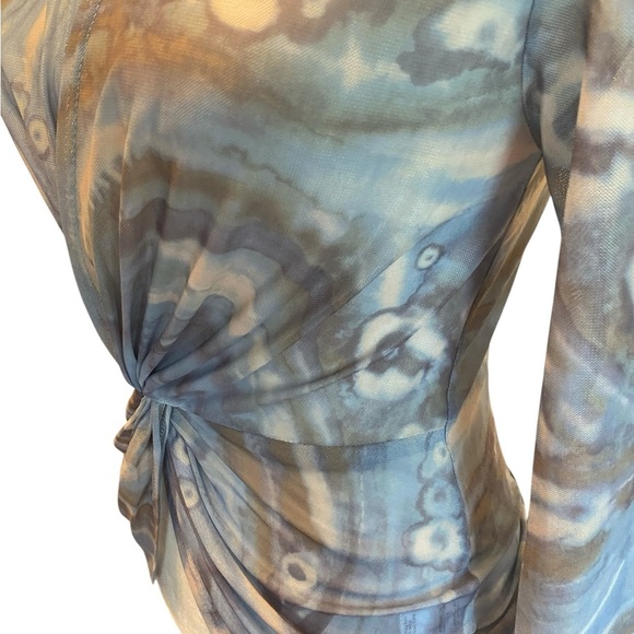 ACOA Womens Blue Marbled Mesh Long Sleeve Shirt - Picture 6 of 8